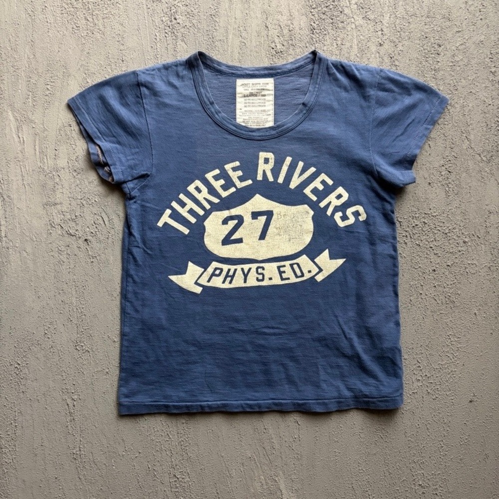 Go To Hollywood T Shirt Large 160CM Blue Three Rivers Phys Ed Japan Baby Tee